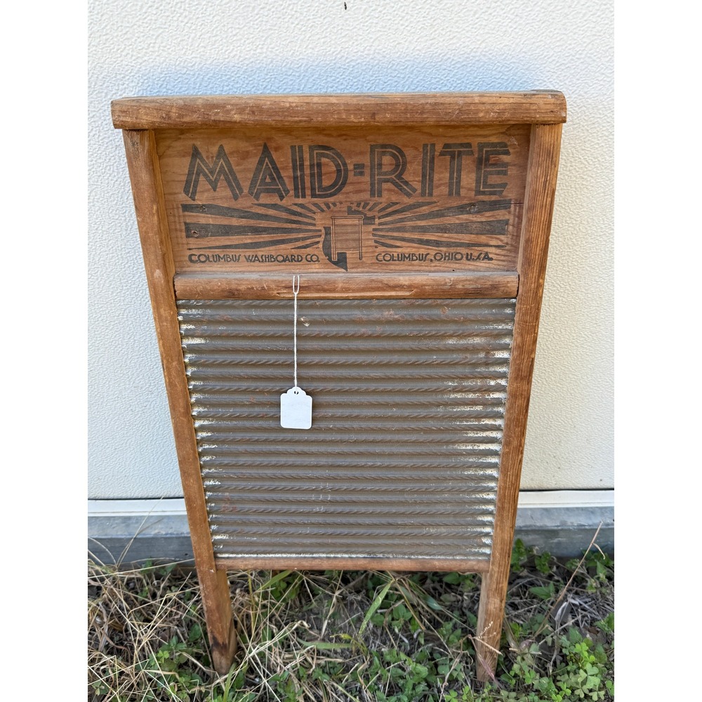 Vintage Maid-Rite No. 2072 Washboard Metal Wood Farmhouse Rustic Décor 1940's - Picture 3 of 6